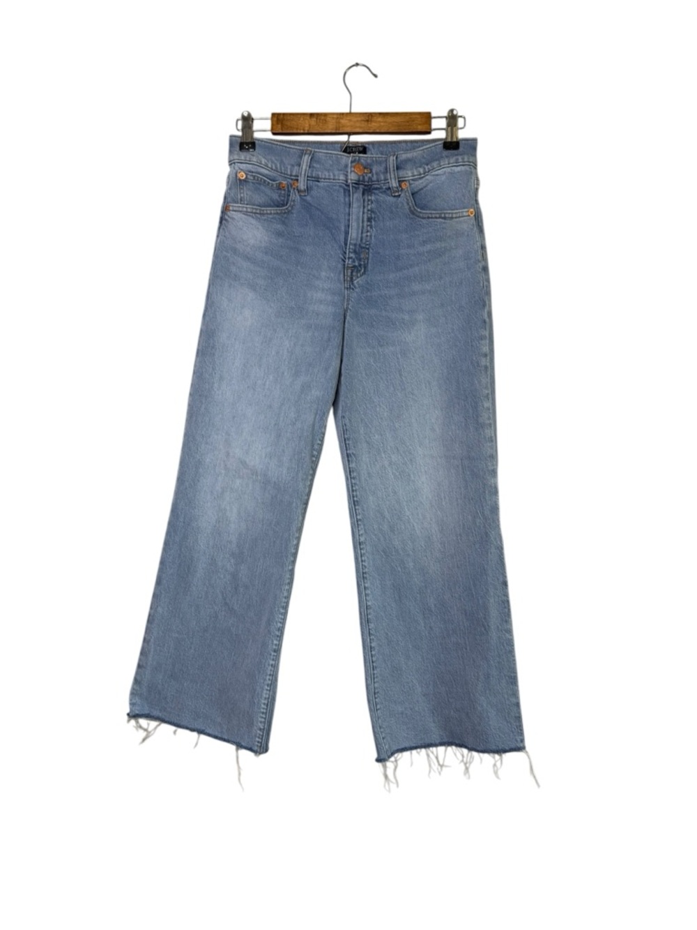 J. Crew Wide Leg Crop Raw Hem Light Medium Wash High Rise Jeans Classic Casual